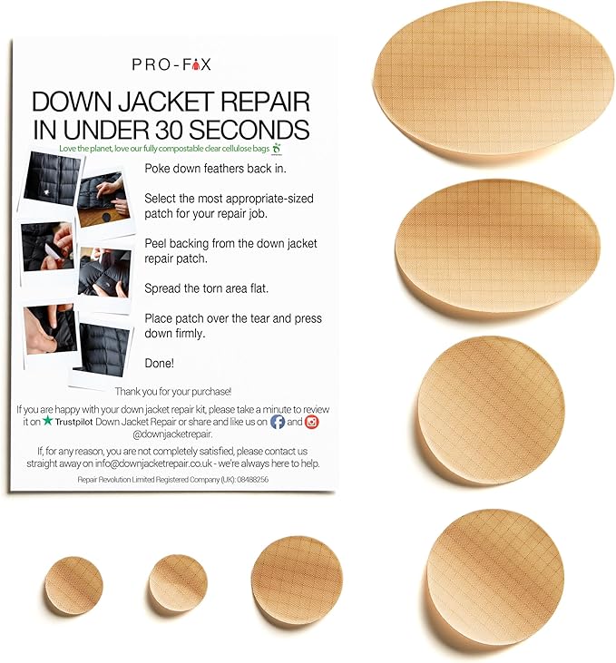 Self-Adhesive Waterproof Repair Patch Kit - 30-Second Fix for Down Jackets, Tents, Sleeping Bags, Backpacks, Outdoor and Camping Gear - Pre-Cut Nylon Ripstop Patches, Multiple Colors - Beige