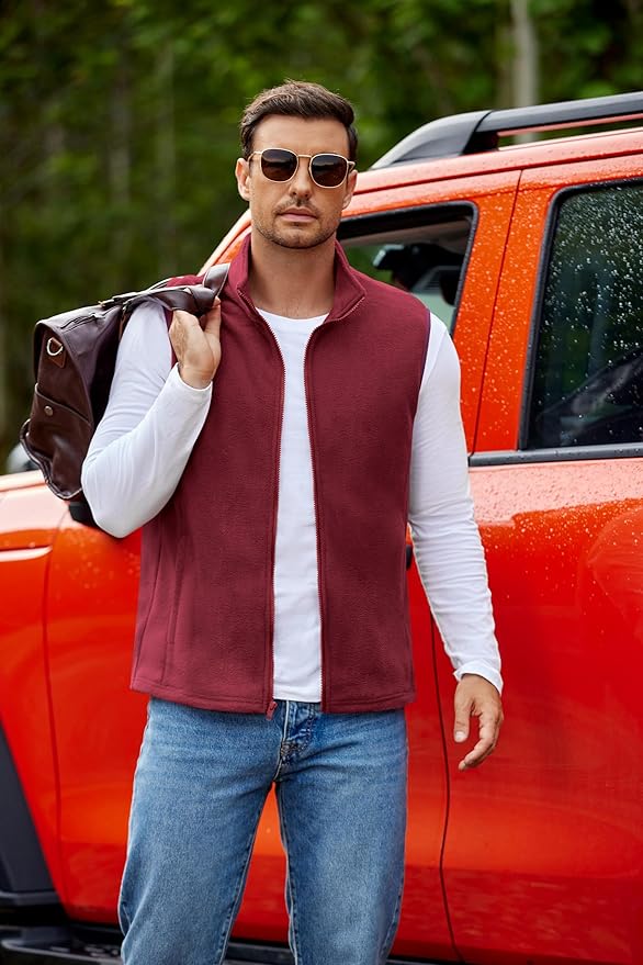 COOFANDY Mens Polar Fleece Vest Lightweight Sleeveless Jacket Warm Zip up Outerwear Vests with Zipper Pockets for Hiking