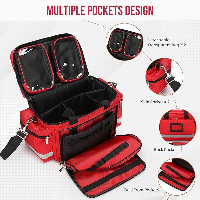 Medical Bag Empty First Aid Bag Home Health Nurse Bag Empty First Aid Storage Bag with Detachable Divider Medical Supplies Emergency Responder Trauma Bag for Nursing Student,Therapist,Doctors