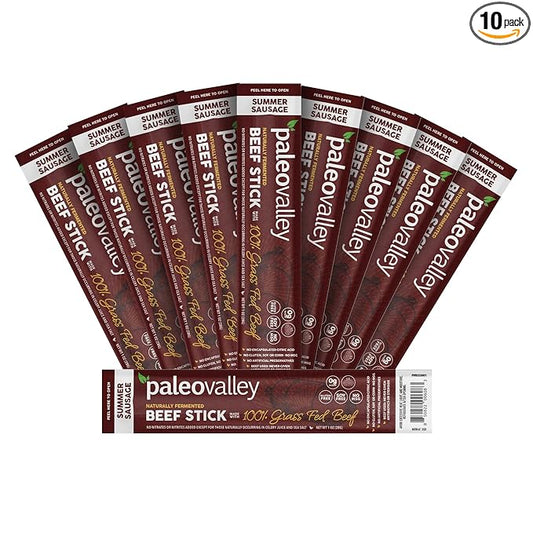 Paleovalley 100% Grass Fed Summer Sausage Beef Sticks - Delicious Gluten Free Beef Snack - High Protein Keto Friendly