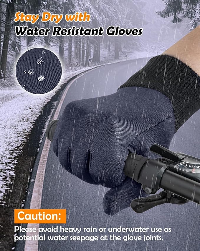 Winter Waterproof Gloves for Women: Water Proof Touch Screen Gloves for Men Running Hiking, Cold Weather Touchscreen Gloves for Phone Texting, Warm Snow Water Resistant Thermal Gloves Black