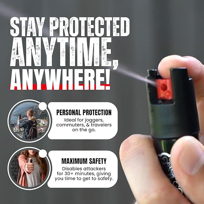 Police Magnum Compact Pepper Spray Self Defense- Tactical Maximum Heat Strength OC- Small Discreet Carry Canister- Made in The USA