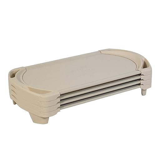 Children’s Factory SpaceLine Nap Cots, Kids Daycare and Preschool Sleeping Cot, Toddler Size, Set of 4, Sand
