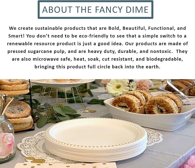 Disposable Paper Plate: Heavy Duty Elegant Eco-Friendly Compostable Paper Plates (50 Count), Tree Free Sugarcane Bagasse Plate with Color Party Plate (Silver Chevron, 10 inch)