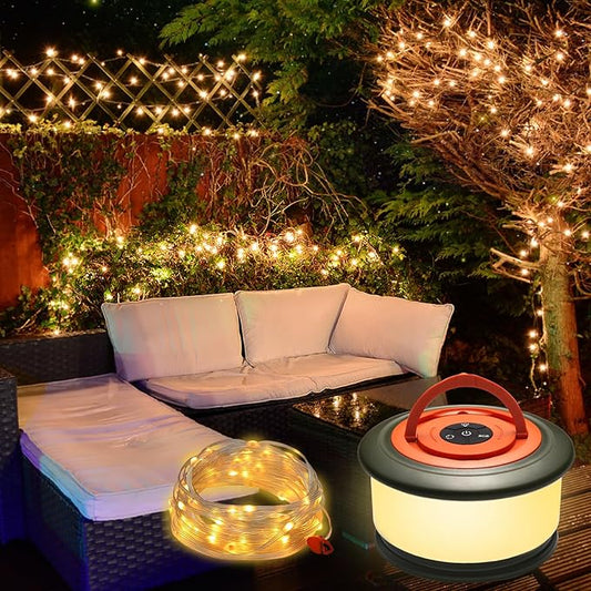 Camping lights string - 2 in 1 upgraded 32.8ft Rechargeable 19 lighting modes tent lights for camping, Quick Storage&Portable LED Lamp for Outdoor Patio Awning Garden Party Decor Essentials(Green)