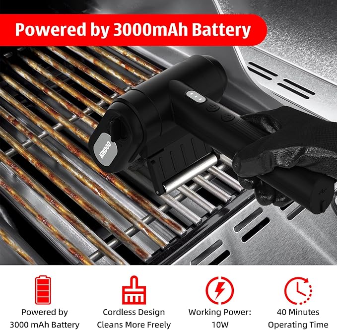 Electric Rechargeable Grill Brush,Grill Cleaner for Outdoor Grill with 800 RPM Motor - Bristle-Free Stainless Steel Grill Cleaner with LED Light for BBQ, Heavy Duty Grill Cleaning Tool(Black)