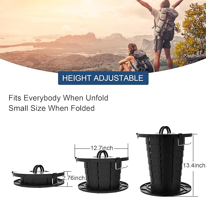 ALEVMOOM Upgrade Retractable Portable Toilets Travel Toilet, Adjustable Height Foldable Camp Toilet for Adults & Kids, Portable Potty with Carry Bag for Camping, Hiking, RV Travel, Road Trips