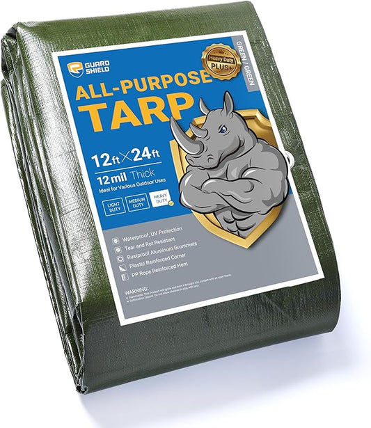 GUARD SHIELD Tarp Green Tarps Heavy Duty Waterproof 12x24 Feet Extra Large Outdoor Tarp Cover 12mil