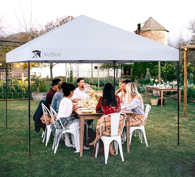 12’x12’ Pop up Canopy Tent Patented EZ Set up Instant Outdoor Canopy with Wheeled Carry Bag Bonus 4 Weight Sandbags, 8 Stakes and 4 Ropes，White
