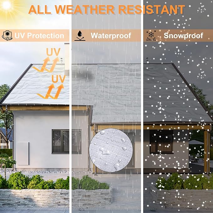 Tarp Waterproof 8x10 Ft Heavy Duty Tarp Thicker 16 Mil Large Tarps with Brass Grommets and Reinforced Edges, UV&Fade Resistant Tear Resistant Plastic Tarp for Outdoor Camping Roof Pool Tent