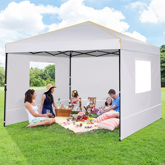 COBIZI 10x10 Canopy Tent with Sidewalls and Mesh Windows 2.0,10x10 Pop up Tent for Parties,Commercial Instant Canopies with Heavy Duty Bag,White Gazebo for Outdoor Activities