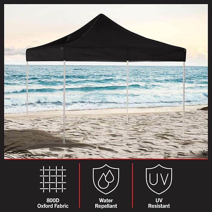 Pop Up Canopy - 10x10 ft Canopy Tent - UPF30 Beach Tent Sun Shelter - Adjustable Height EZ Up Canopy with Bag - Tents for Parties by Stalwart (Black)