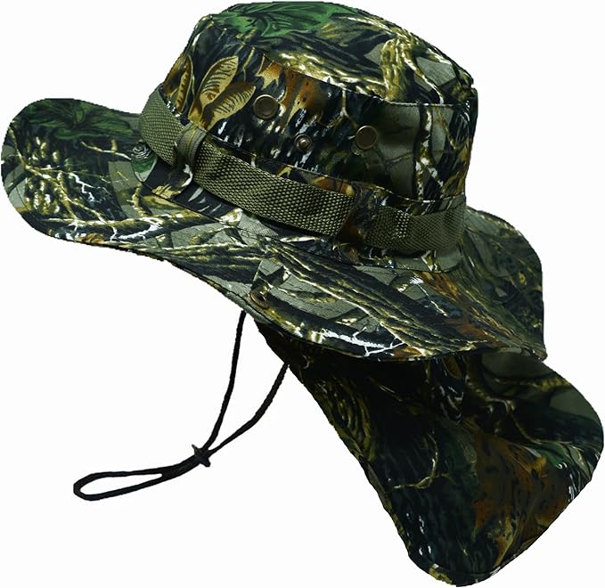 Glory Max Bucket Boonie Hat with Neck Flap Cover Sun Safari Wide Brim Fishing Garden Hiking Cap (Green Mix)