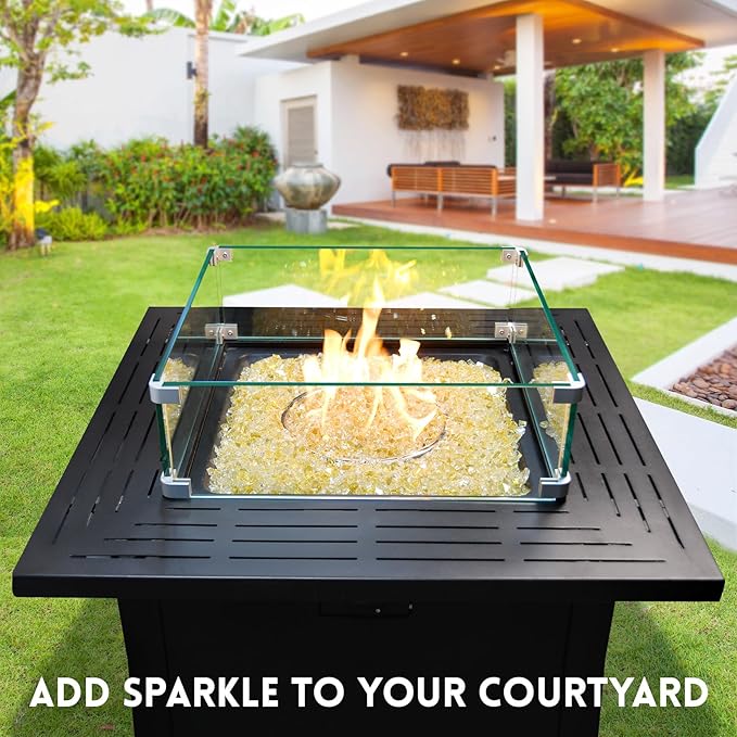 20 Pounds Fire Glass 1/4 Inch High Reflective Tempered Firepit Glass Rocks for Fireplace, Fire Pit Table, Fire Bowl and Landscaping (Gold)