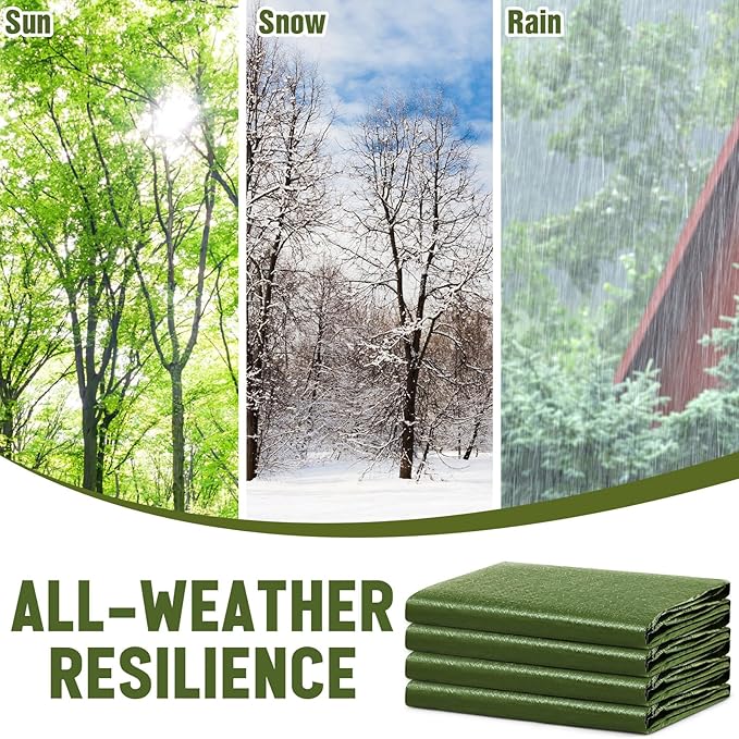 4 Pack 8 x 10 ft 5.5 Mil Large Tarps Heavy Duty Waterproof Tarp Multi Purpose Tent Cover for Home Boats Cars Camping Patio Furniture Roof Emergency Rain Protective Cover, Army Green