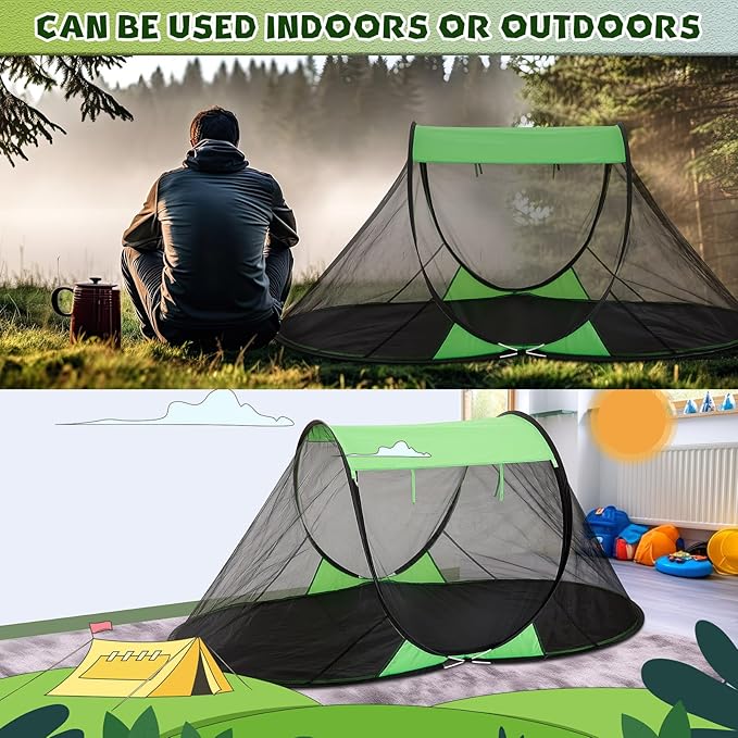 Pop up Mosquito Net Tents for Camping Instant Netting Screen Foldable Pop Tent with Ground Pin Waterproof Freestanding Insect Summer Bed Protection (86.61 x 41.34 x 35.43 inches,Green,1 Pcs)