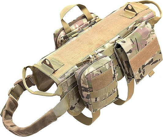 AIWAI Tactical Dog Harness with Pouches,Dog Vest Harness for Large Medium Dogs No-Pull Adjustable Military Dog Harness with Handle Walking Hiking Training (Camouflage, S)