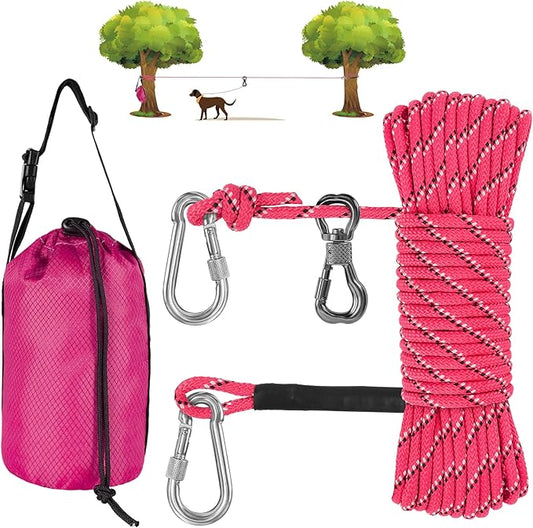 XiaZ Dog Tie Out Cable for Camping, 75ft Portable Overhead Trolley System for Dogs up to 200lbs，Dog Lead for Yard, Camping, Parks, Outdoor Events,5 min Set-up