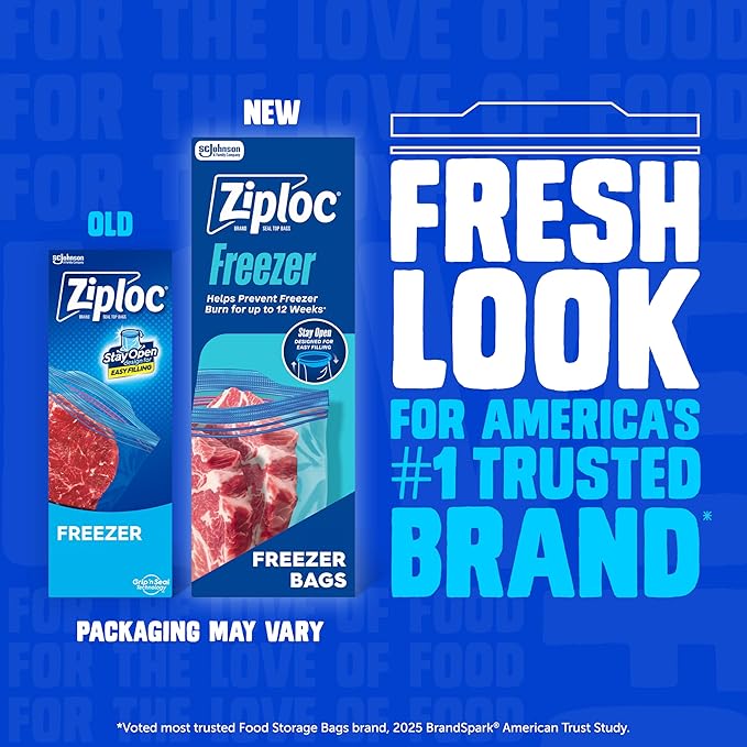 Ziploc Gallon Food Storage Freezer Bags, Stay Open Design, Easy to Fill, 30 count, 4 Pack, 120 Total (Packaging May Vary)