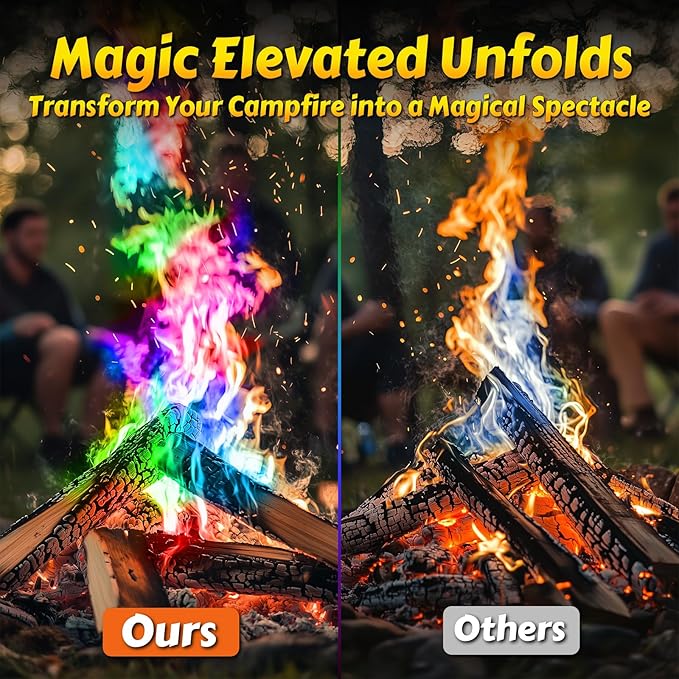 HGD (28 Pack) Magic Campfire Fire Color Changing Packets for Fire Pit, Indoor/Outdoor Fireplace, Bonfire - Rainbow Magical Flame, Camping Accessory, Compatible with Wood