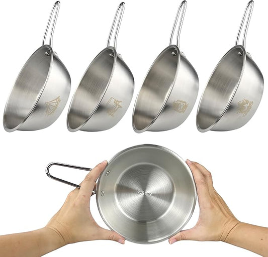 Camping Bowls 31oz (4 pack) - Nesting Stainless Steel bowl with Handles | Outdoor Sierra Cup | Ideal for RV Travel, Camping, and Backpacking | Makgeolli Bowls | Soup Bowls