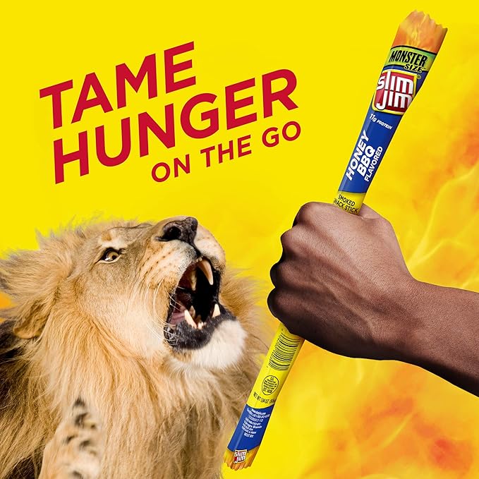 Slim Jim Monster Smoked Meat Sticks, Honey BBQ Flavor, High Protein, 1.94 oz. (18 Count)