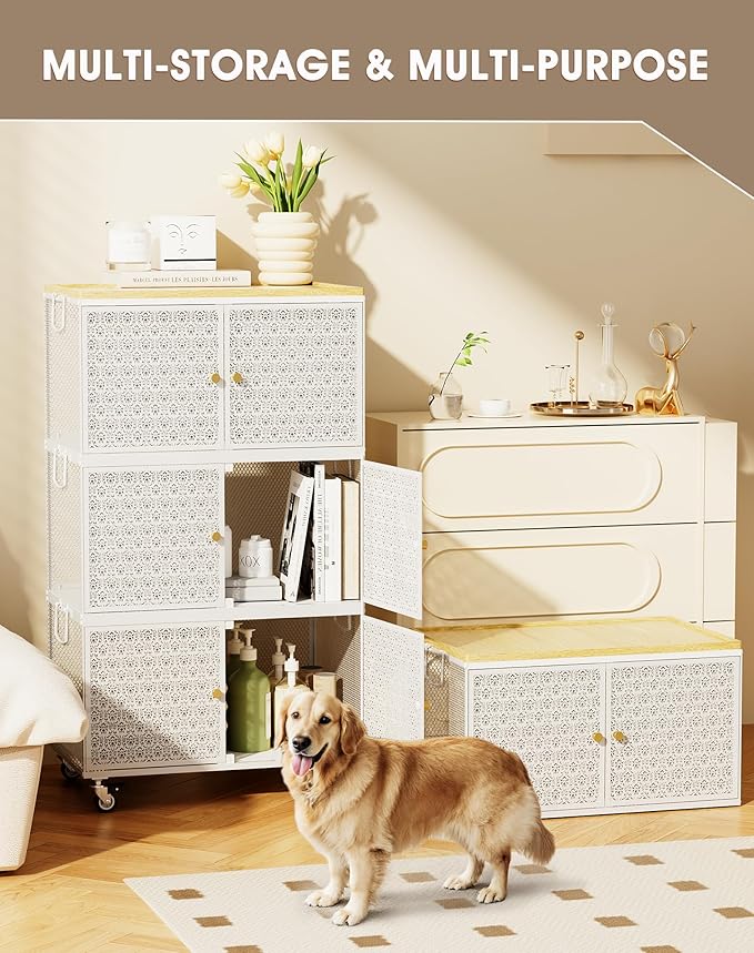 3 Tier Metal Storage Bins and Boxes Organizer, Magnetic Doors & 360°Swivel Lockable Wheels, Easy,labor-Saving, Ocean Life Cutout Pattern, Eco-Aesthetic for Living Room,Bedroom,bathroom,kitchen