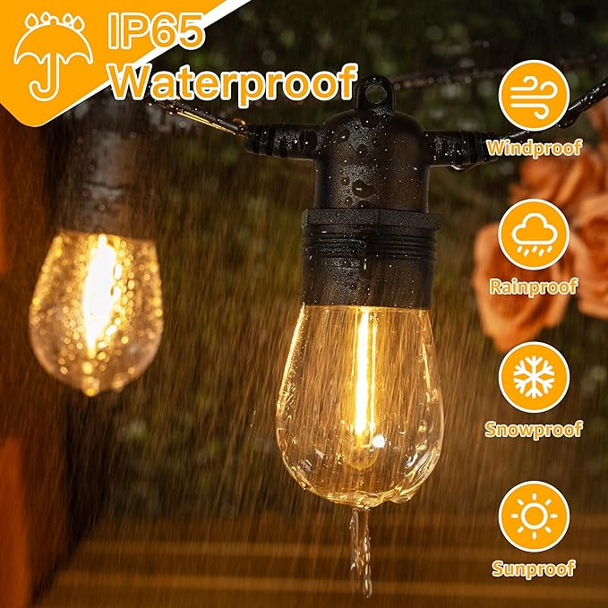 Ollny Outdoor String Lights, 25 FT Waterproof Connectable Patio Lights with 9+1 Shatterproof S14 Bulbs(1 Spare), Outside Hanging Light for Balcony, Porch, Yard, Garden, Backyard