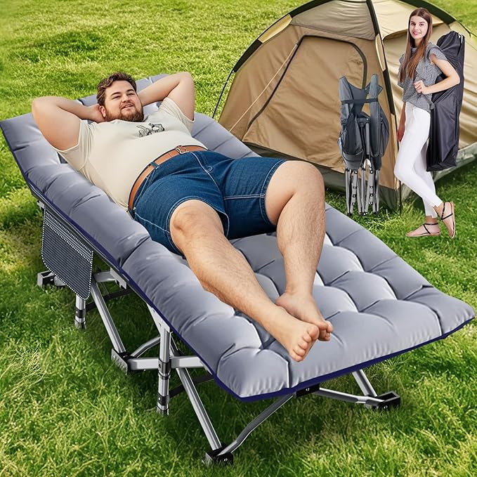 ABORON 2PK Folding Camping Cot for Adults, Double Layer 1200D, 500lb Capacity, Heavy Duty Guest Cot with Mat & Carrying Bag for Indoor & Outdoor Use