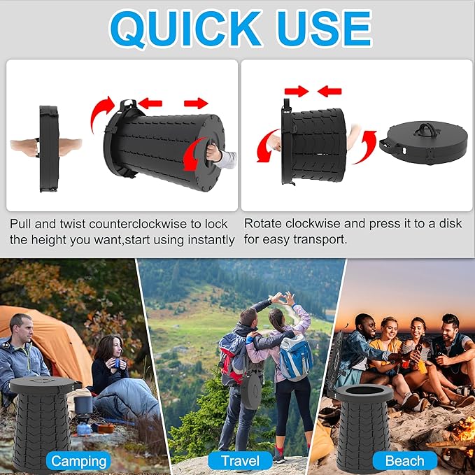 ALEVMOOM XXL Portable Toilet - 19.7" H Taller Wider Collapsible Foldable Camping Toilet with Lid, Strap, Bag - Adjustable for Camping, Hiking, Travel and Car