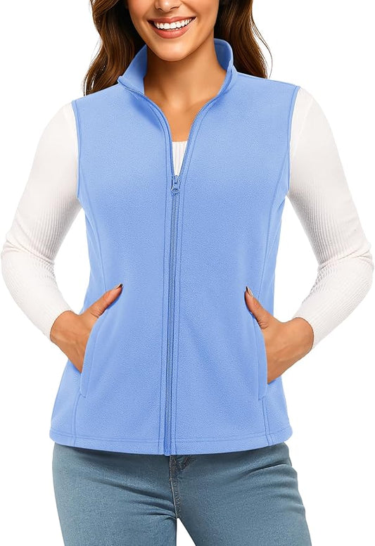 TACVASEN Women's Fleece Vest Lightweight Warm Vests Outerwear Sleeveless Zip Jacket Fall Winter Soft Vest with Pockets