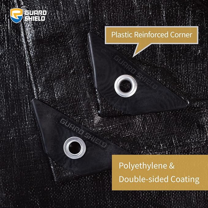 GUARD SHIELD Tarps Heavy Duty Waterproof 20x30 Feet Black Poly Tarp Cover Outdoor Thick UV Resistant Tarpaulin with Grommets 10mil