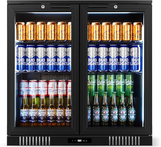 Back Bar Cooler Undercounter Beverage Refrigerator with Glass Door, Commercial Display Fridge for Beer Drink Soda with Temperature Control, 7.2Cu. Ft. Large Capacity, Black