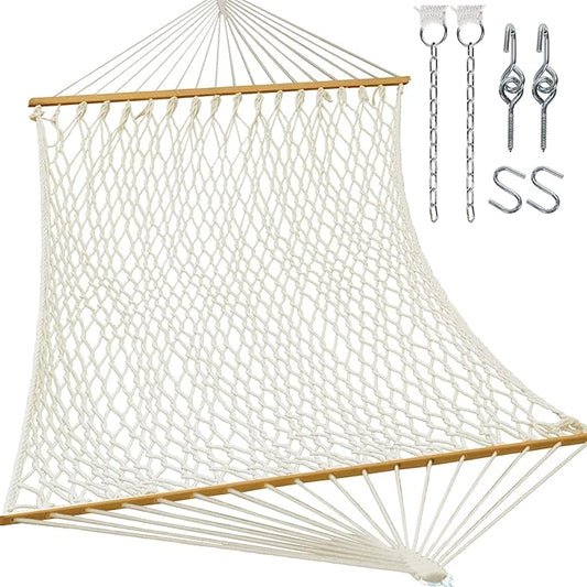 RedSwing Double Hammock for 2 Person,Rope Hammocks for Outside with Wooden Spreader Bars, Includes S-Hooks and Hanging Chains,Capacity 450 lbs