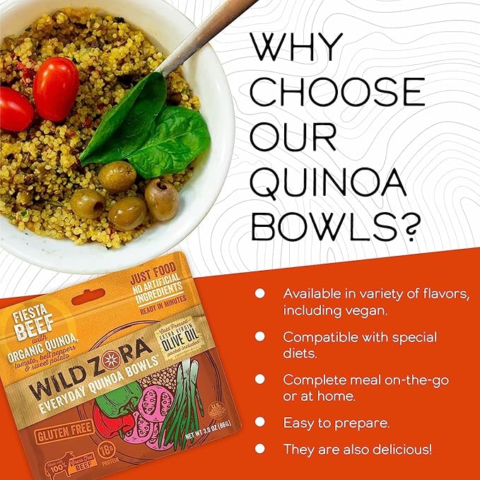 Wild Zora Organic Quinoa Bowls - Quick Prepared Meals, Instant Tasty Bowls, Pantry Staples Gluten-Free Meal with Lentils Plus 10g Olive Oil Packet - Variety (5-Pack)
