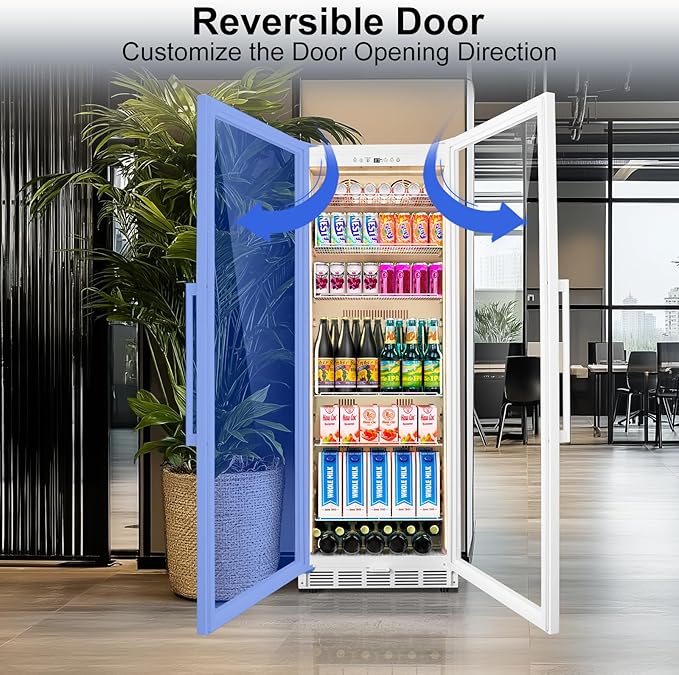 Commercial Display Refrigerator with Glass Door, Upright Beverage Cooler Merchandiser with Reversible Door, Drink Fridge with Door Lock for Restaurant Supermarket Convenience Store, 13.8 Cu.Ft