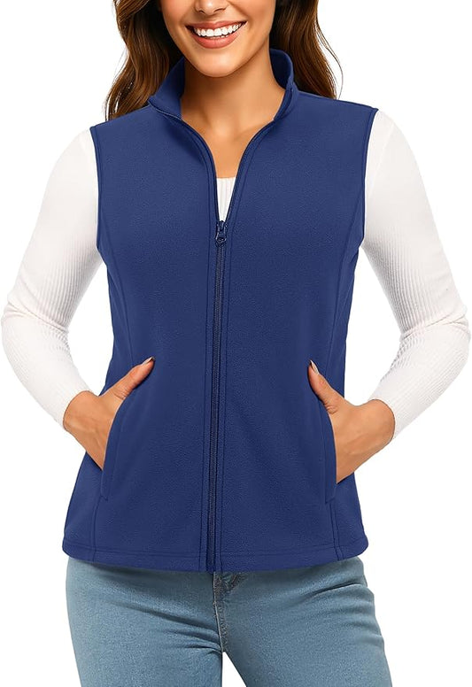TACVASEN Women's Fleece Vest Lightweight Warm Vests Outerwear Sleeveless Zip Jacket Fall Winter Soft Vest with Pockets