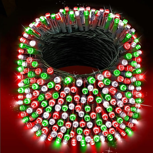 XURISEN 551FT 1400 LED Christmas Lights Outdoor Green Wire String Lights 8 Modes with Timer Memory Waterproof Fairy Light Plug in for Xmas Tree Wedding Yard Party Holiday Decorations(Red+Green+White)