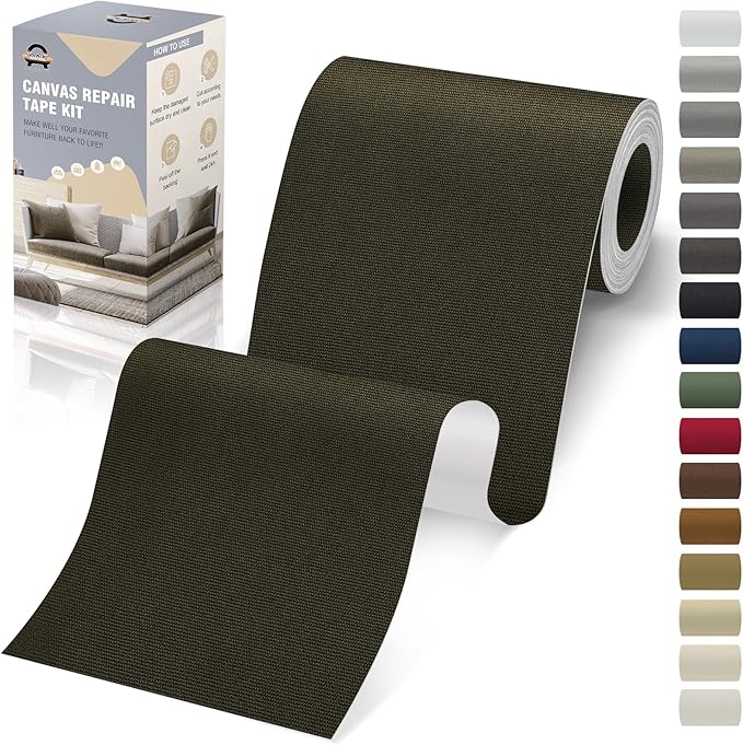 OAZ 4 x 79 inch Canvas Repair Patches Canvas Fabric Patch Self-Adhesive Canvas Repair Tape Waterproof Outdoor Gear Repair Patch Kit for Boat Cover Awning Sofa Chair Couch Tent Bag (Army Green)