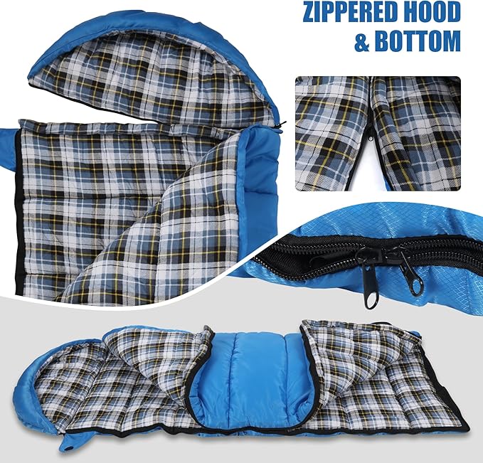 REDCAMP Kids Mummy Sleeping Bag for Camping, 3 Season Cold Weather Sleeping Bag Fit Boys,Girls & Teens, Blue/Rose Red