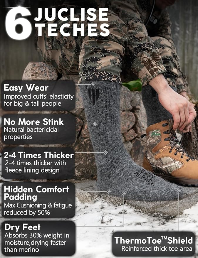 Alpaca Wool Boot Socks Men and Women, Heavyweight Thick Thermal Socks Cold Weather Hunting Hiking, Moisture Wicking