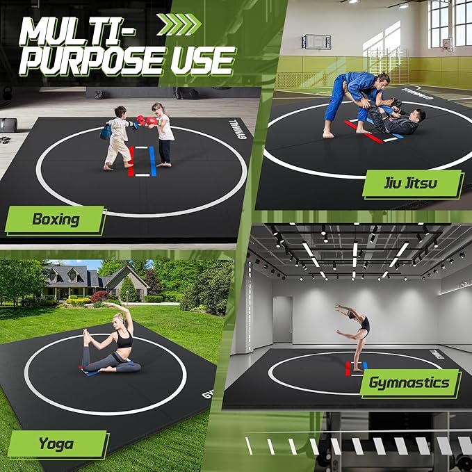 GYMMALL Wrestling Mat 10'x10'/6.6'x10' for Home Outdoor Indoor, 1.2" Thick Foldable XPE Jiu Jitsu Floor Exercise Mat for Gymnastics, PE Training, BJJ, MMA, Martial Art, Grappling, Judo, Boxing, Yoga