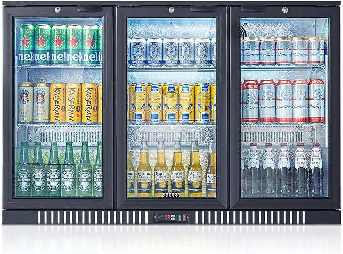 BODEGACOOLER Back Bar Cooler With 3 Glass Doors 11.4 cu.ft, 21 Inch Counter Height Commercial Beverage Refrigerator with LED Lighting,Display Beverage Cooler for Beer,Soda Drinks,Wine