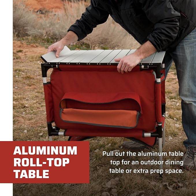 Camp Chef Sherpa Camp Table & Organizer, Table top 27" x 17", Table Height 28", Brick