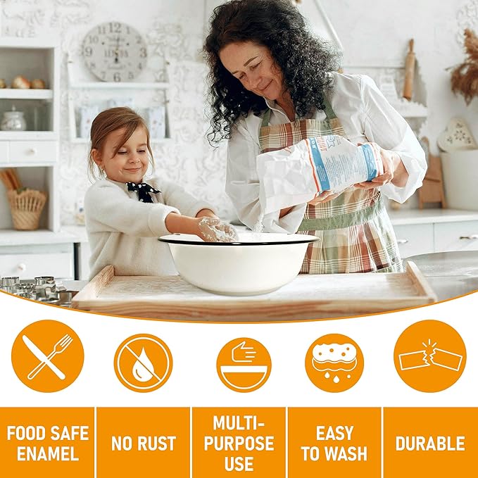 BCD Classic Primitive Enamelware Basin - Vintage-Style Metal Bowl for Kitchen, Camping, and Everyday Use – Chip-Resistant & Easy to Clean