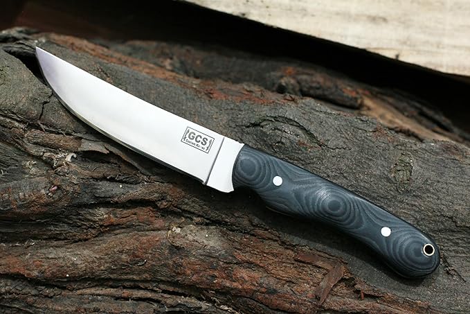GCS Handmade Micarta Handle D2 Tool Steel Tactical Hunting Knife with leather sheath Full tang blade designed for Hunting & EDC GCS 307