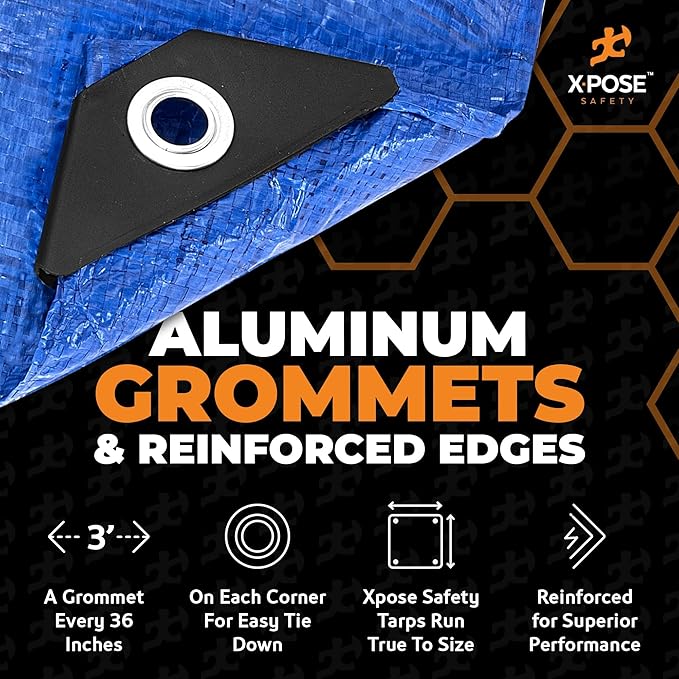Better Blue Poly Tarp 8' x 10' - Multipurpose Protective Cover - Lightweight, Durable, Waterproof, Weather Proof - 5 Mil Thick Polyethylene - by Xpose Safety