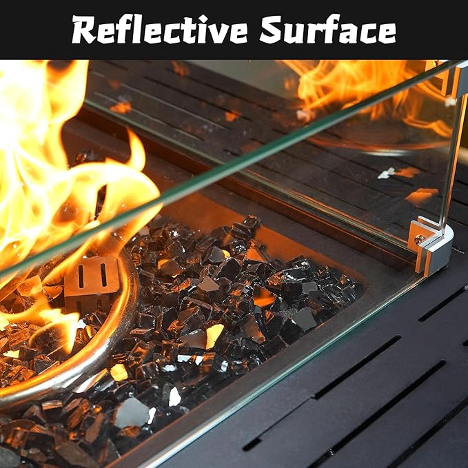Fire Glass 20lbs, 1/2 Inch Black Reflective Firepit Glass for Propane Fire Pit Table, Fireplace Rocks, High Luster and Heat Resisitant