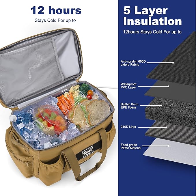 30L Large Soft Sided Cooler Bag, Insulated Collapsible Ice Chest for Camping, Beach, Leakproof