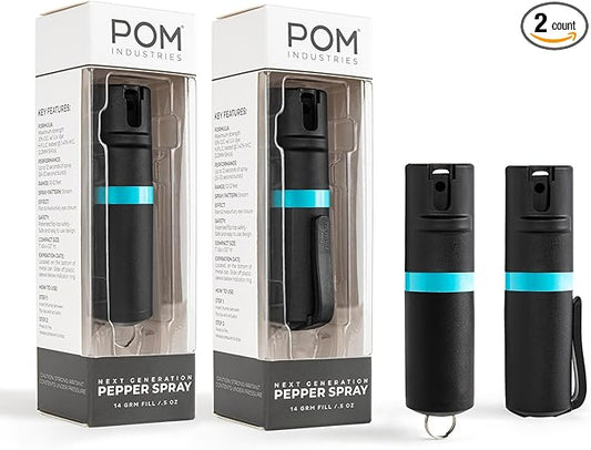 POM Pepper Spray Combo Pack Clip & Keychain - Maximum Strength OC Spray Self Defense- Tactical Compact & Safe Design - 25 Bursts & 10 ft Range - Stream Spray Pattern